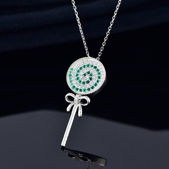 925 Silver Lab-Grown Emerald Magic Wand Necklace (ZHFN0001)