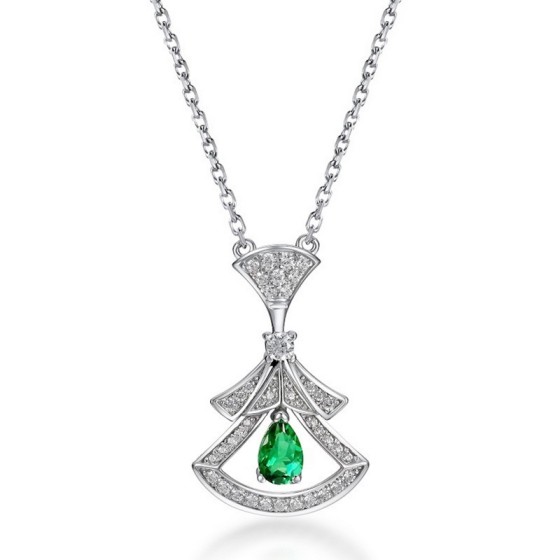 925 Sterling Silver Lab-Grown Emerald Necklace(A73-N-17339-B)