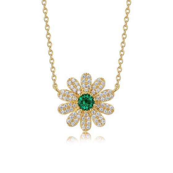 925 Sterling Silver Lab-Grown Emerald Necklace(A73-N2020694)
