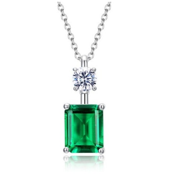 925 Sterling Silver Lab-Grown Emerald Necklace(A73-P1917997)