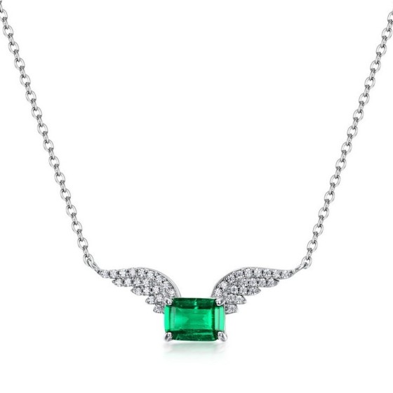 925 Silver Small Lab-Grown Emerald Necklace (DN0334)