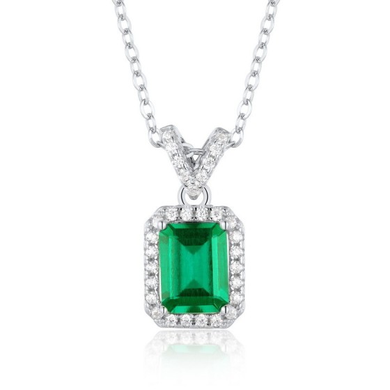 925 Sterling Silver Lab-Grown Emerald Necklace(ZHFP0024)