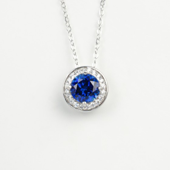 925 Sterling Silver Lab-Grown Sapphire Necklace(ZHF-P1649B)