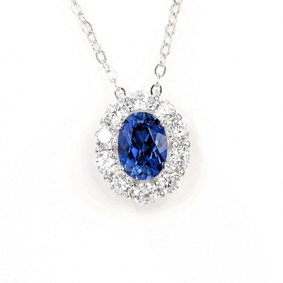 925 Sterling Silver Lab-Grown Sapphire Necklace(ZHFN0006DB)