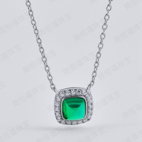 925 Sterling Silver Lab-Grown Emerald Necklace(A73-N2020295)
