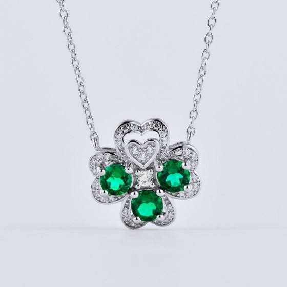 925 Sterling Silver Lab-Grown Emerald Necklace(A73-N2020301)